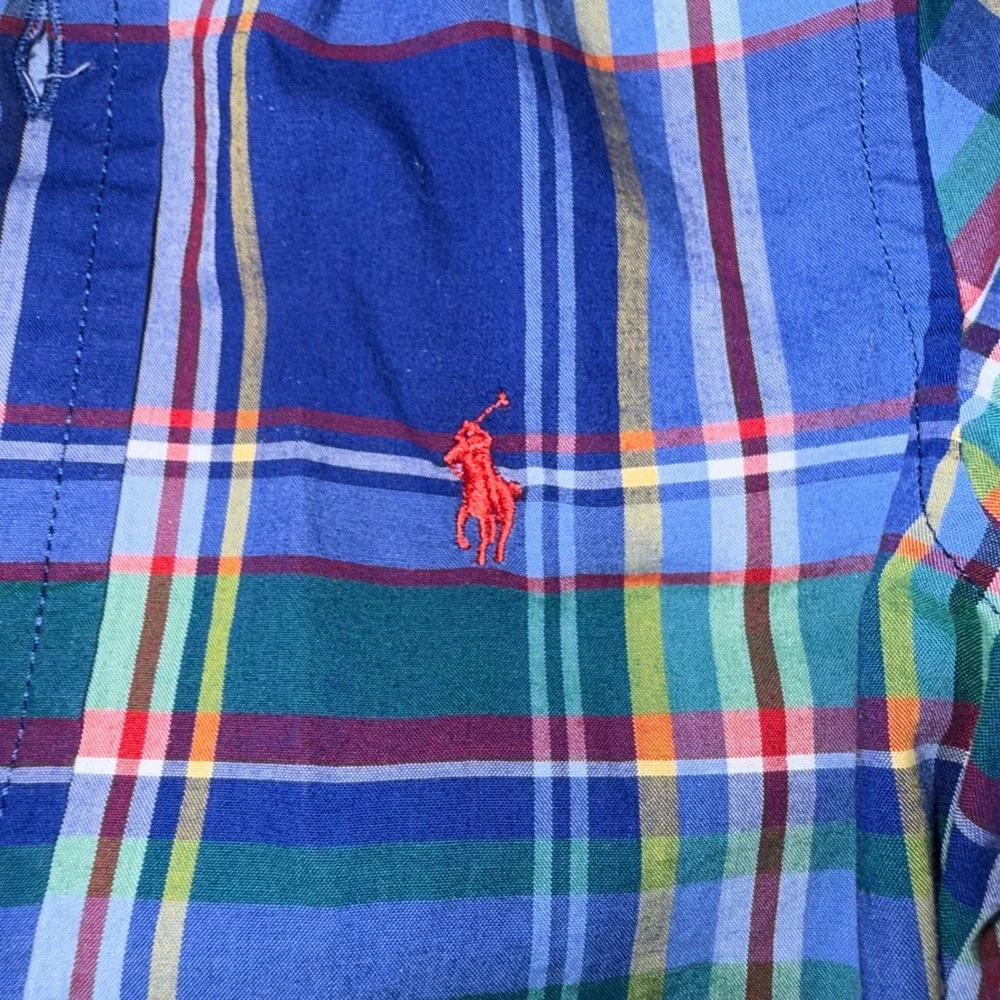Ralph Lauren Plaid Button Down Shirt 2T Blue Multi Natural Stretch‎ Long Sleeve